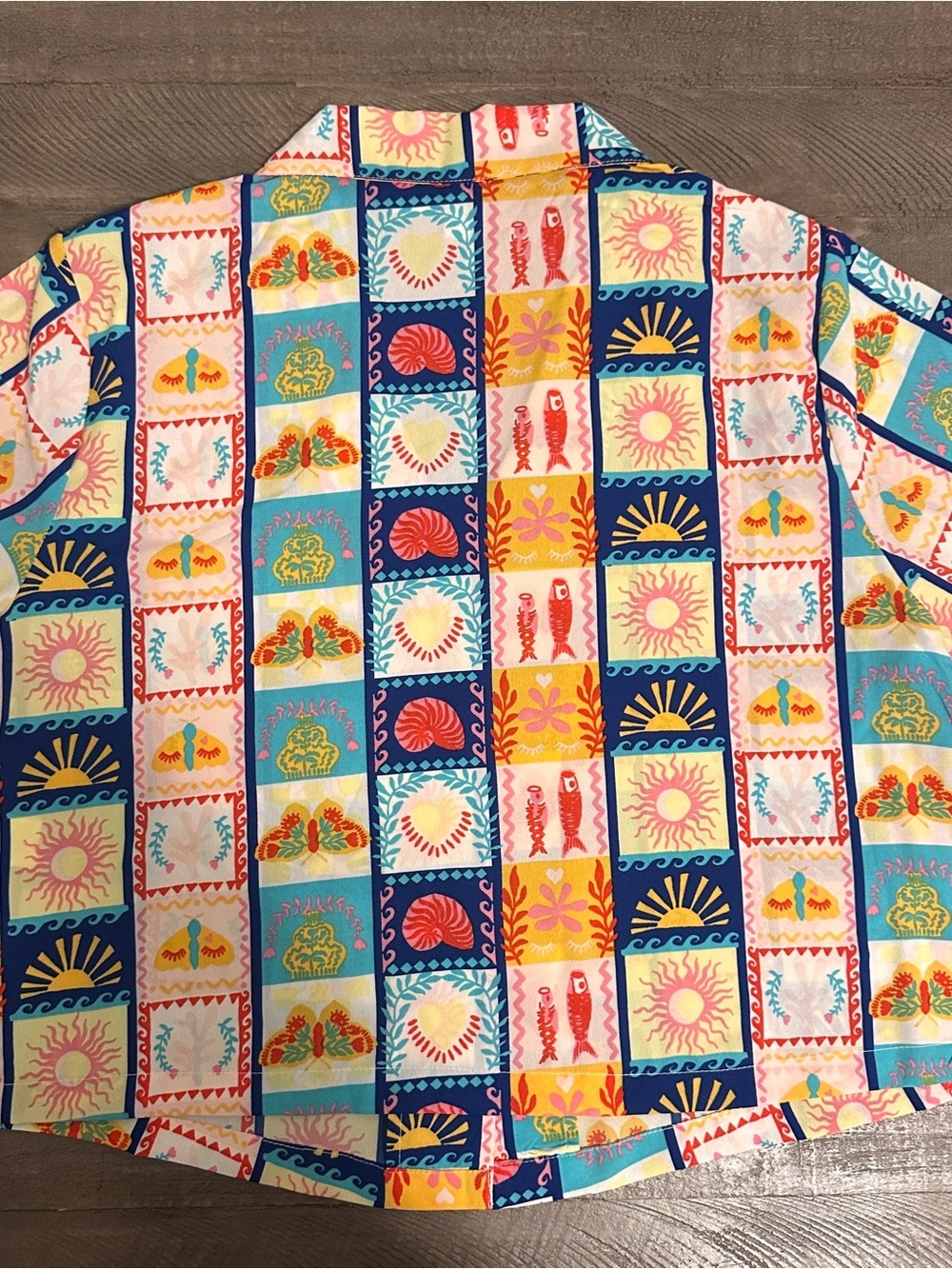 NWOT Cynthia Rowley Women’s Cropped Patchwork Button Up Shirt Colorful Large - Picture 8 of 8